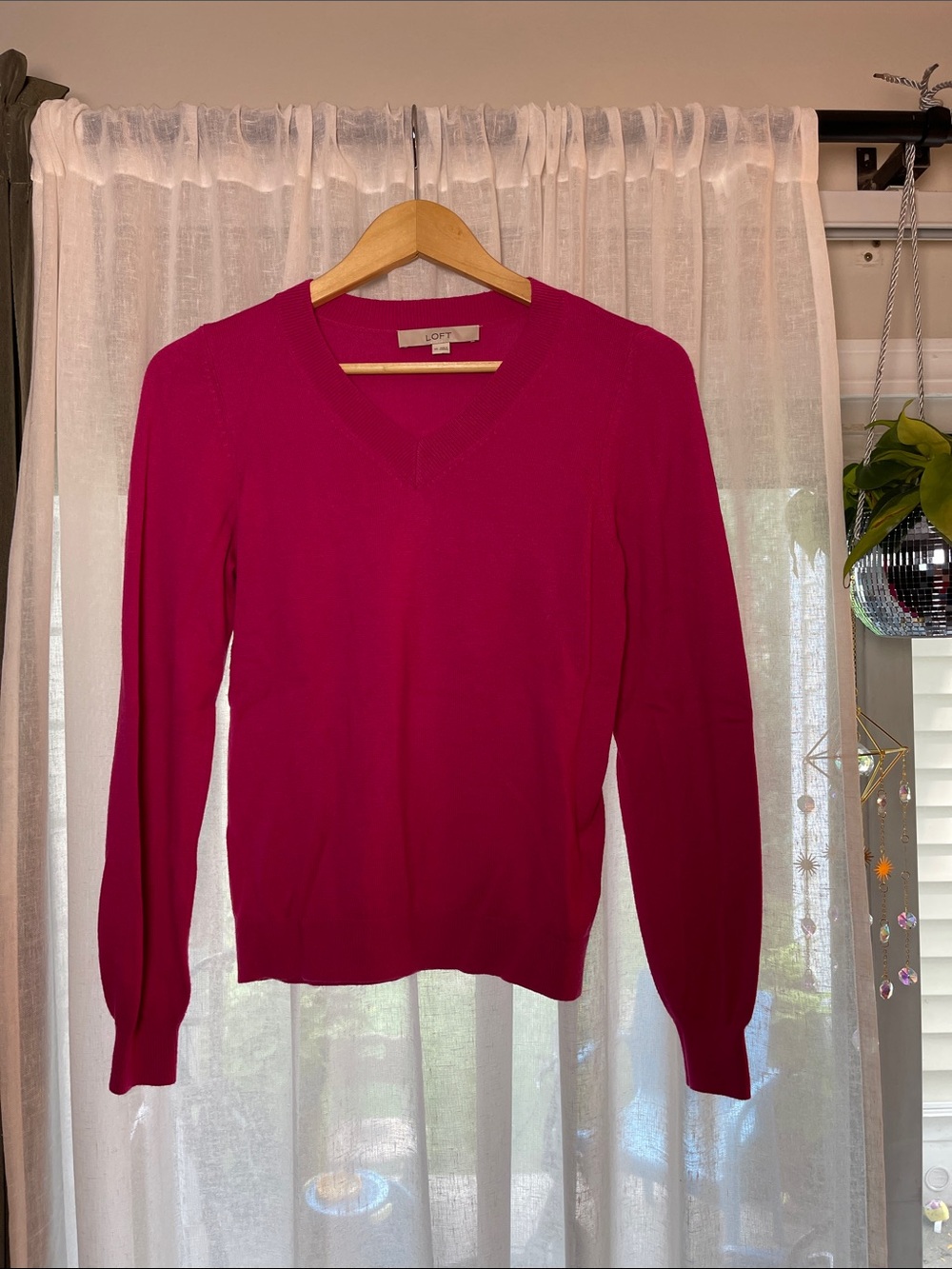 LOFT Women's Bright Fuchsia V-Neck Sweater